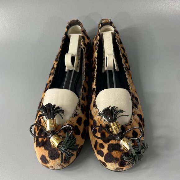 Tory Burch Brown Abbey Ballerina w/Tassel Leather Leopard Slip-on Flats, 8.5 - Picture 4 of 12